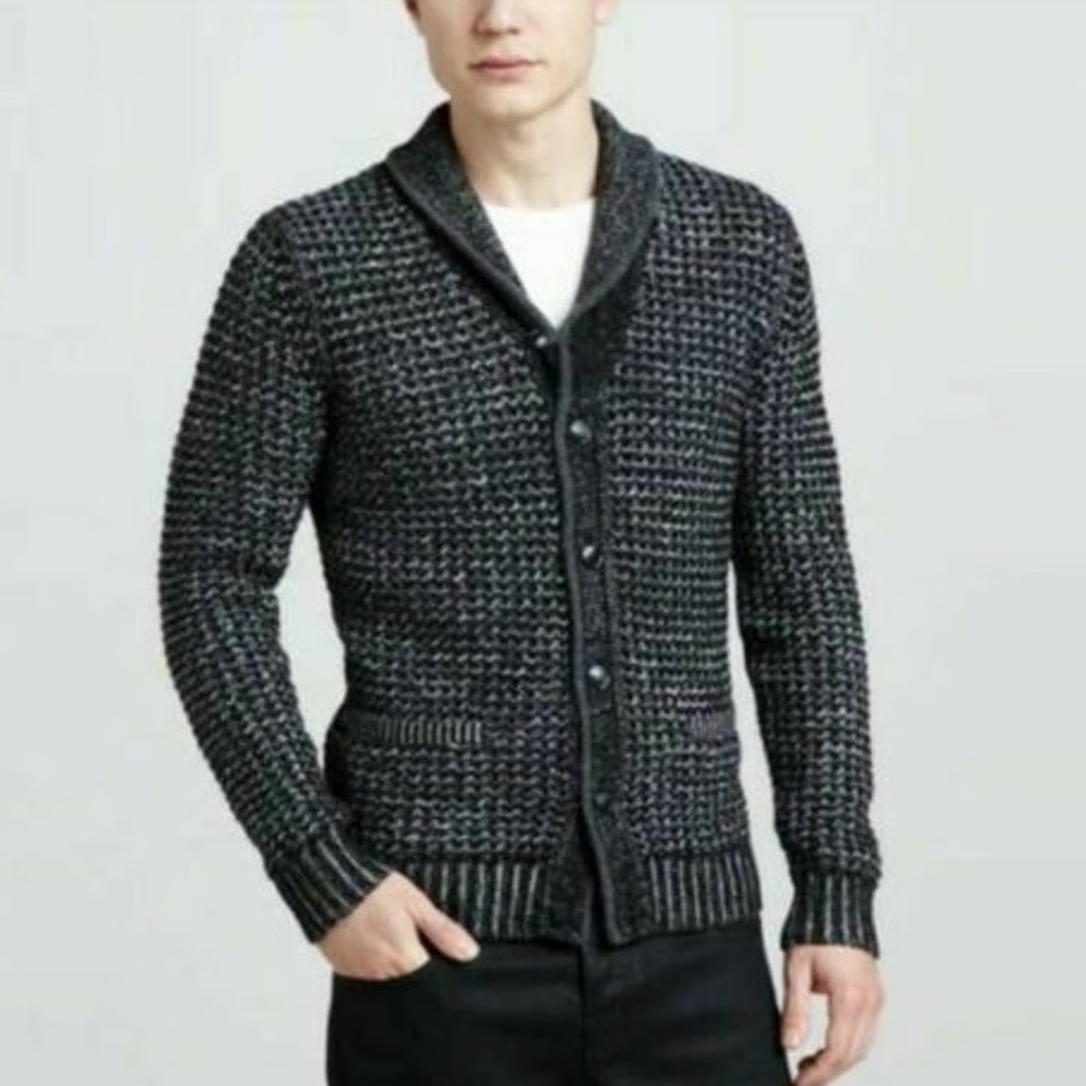 Rag & Bone Chunky Knit Sweater Neiman Marcus Target Mens Button Up Shawl XL Wool